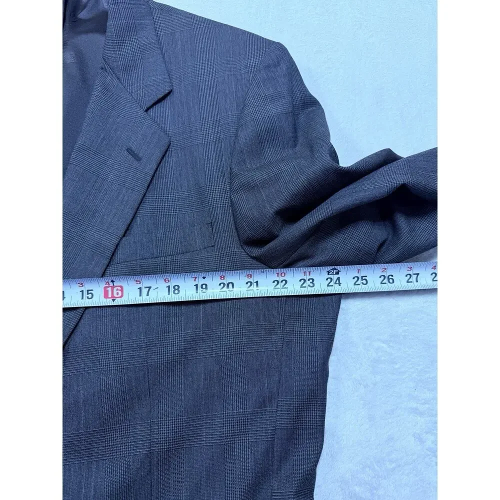 VTG Pierre Balmain Brown Window Pane 100% Natural Wool Suit 46 Long Pants 36x30